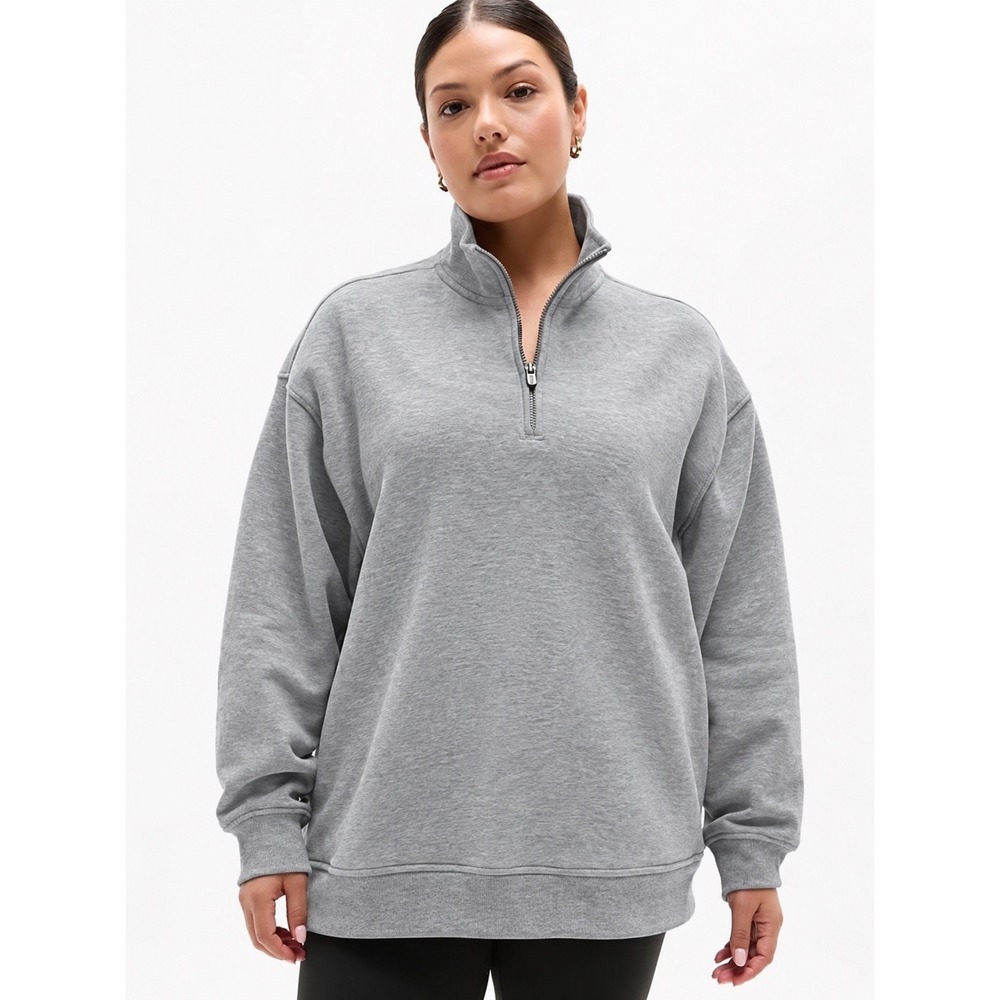 Athleta Forever Fleece 1/4 Zip Sweatshirt Heather Gray Size XL